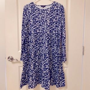 Long Sleeve Navy & White Floral Dress